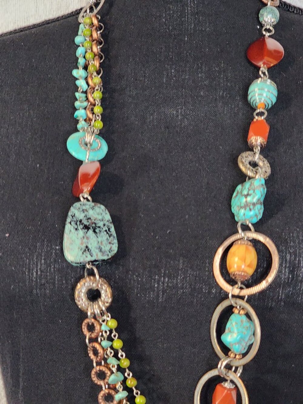 Chico's Multi Stone Multi Metal Circles 36" w/Extender Turquoise Copper Necklace - Picture 5 of 16